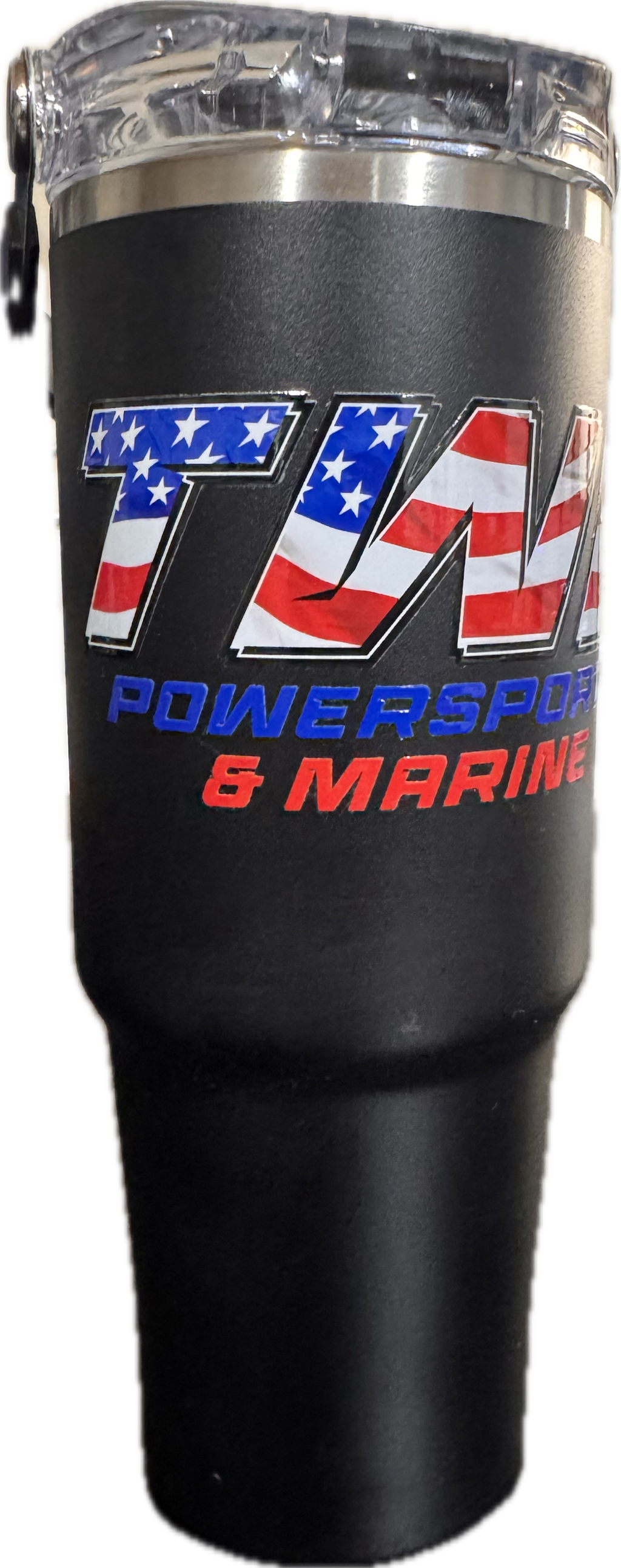 30oz POWDER COATED TRI-SIP TUMBLER - BLACK WITH TWL FLAG LOGO