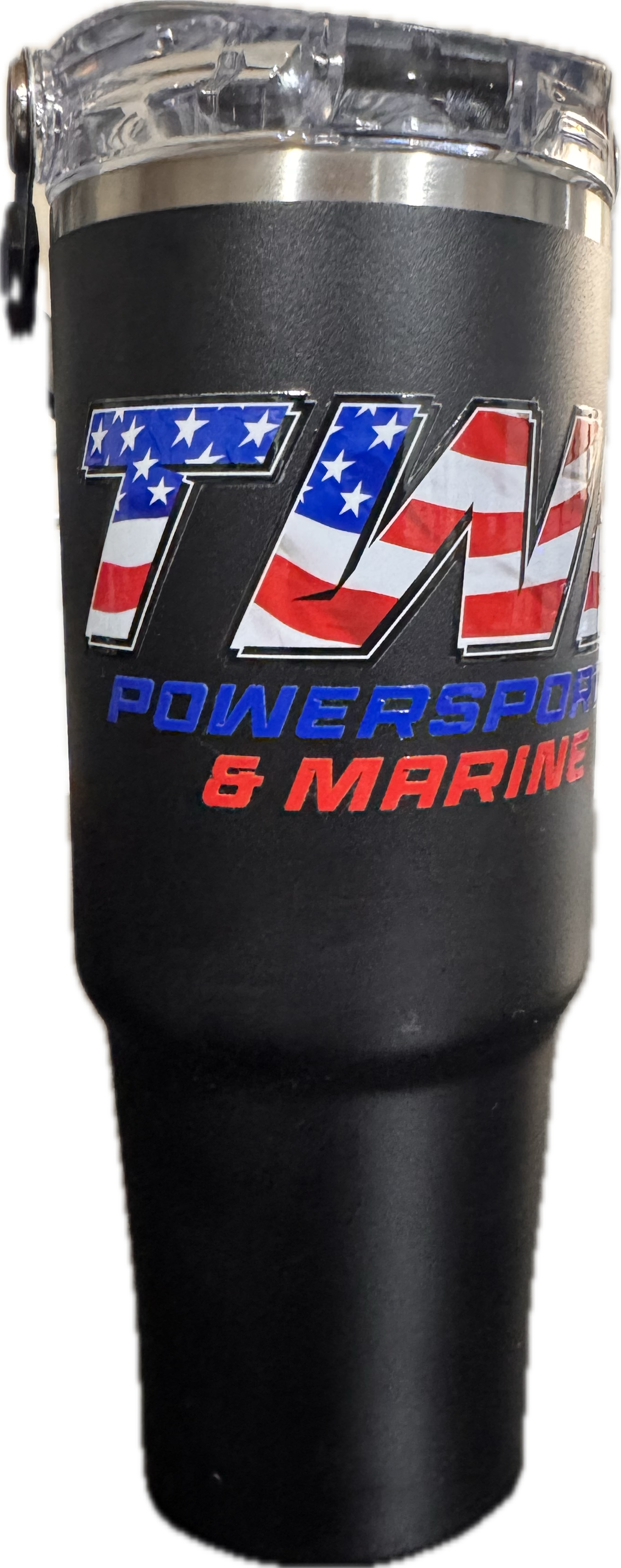 30oz POWDER COATED TRI-SIP TUMBLER - BLACK WITH TWL FLAG LOGO