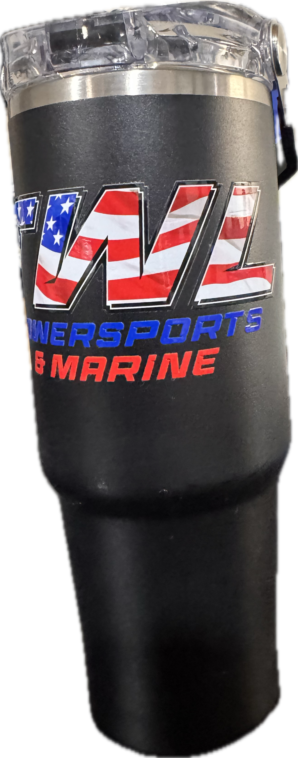 30oz POWDER COATED TRI-SIP TUMBLER - BLACK WITH TWL FLAG LOGO