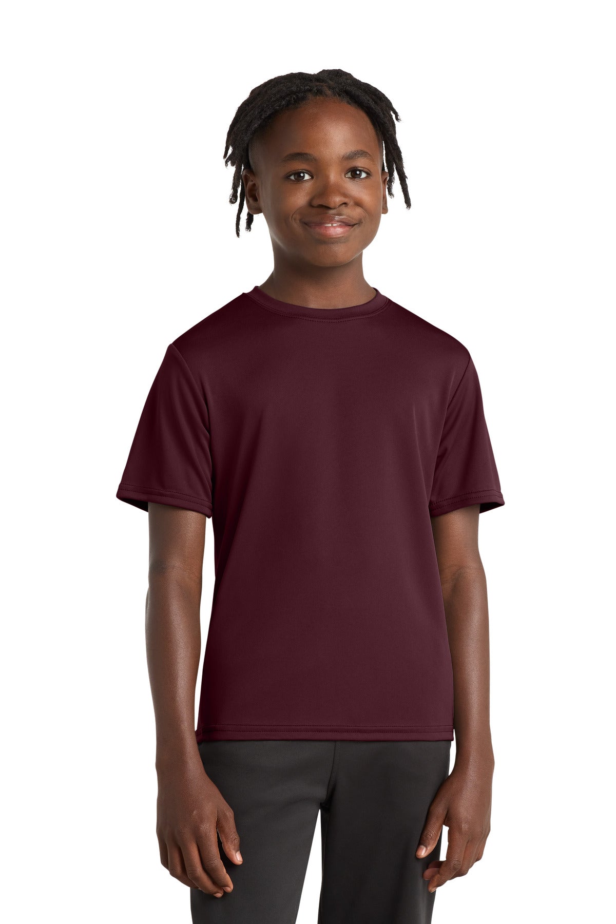 Ath Maroon Port & Company Youth Performance Tee. PC380Y