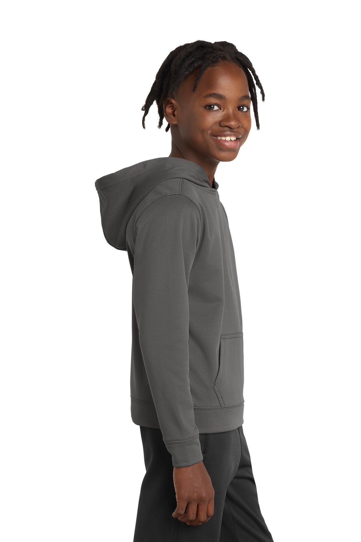 Charcoal Port & Company Youth Performance Fleece Pullover Hooded Sweatshirt. PC590YH
