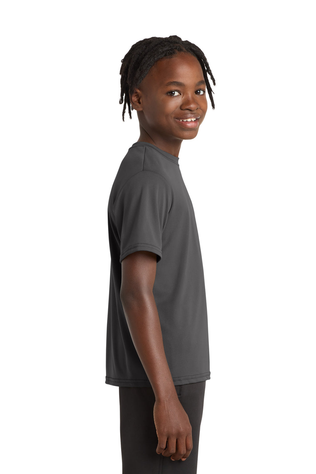 Charcoal Port & Company Youth Performance Tee. PC380Y
