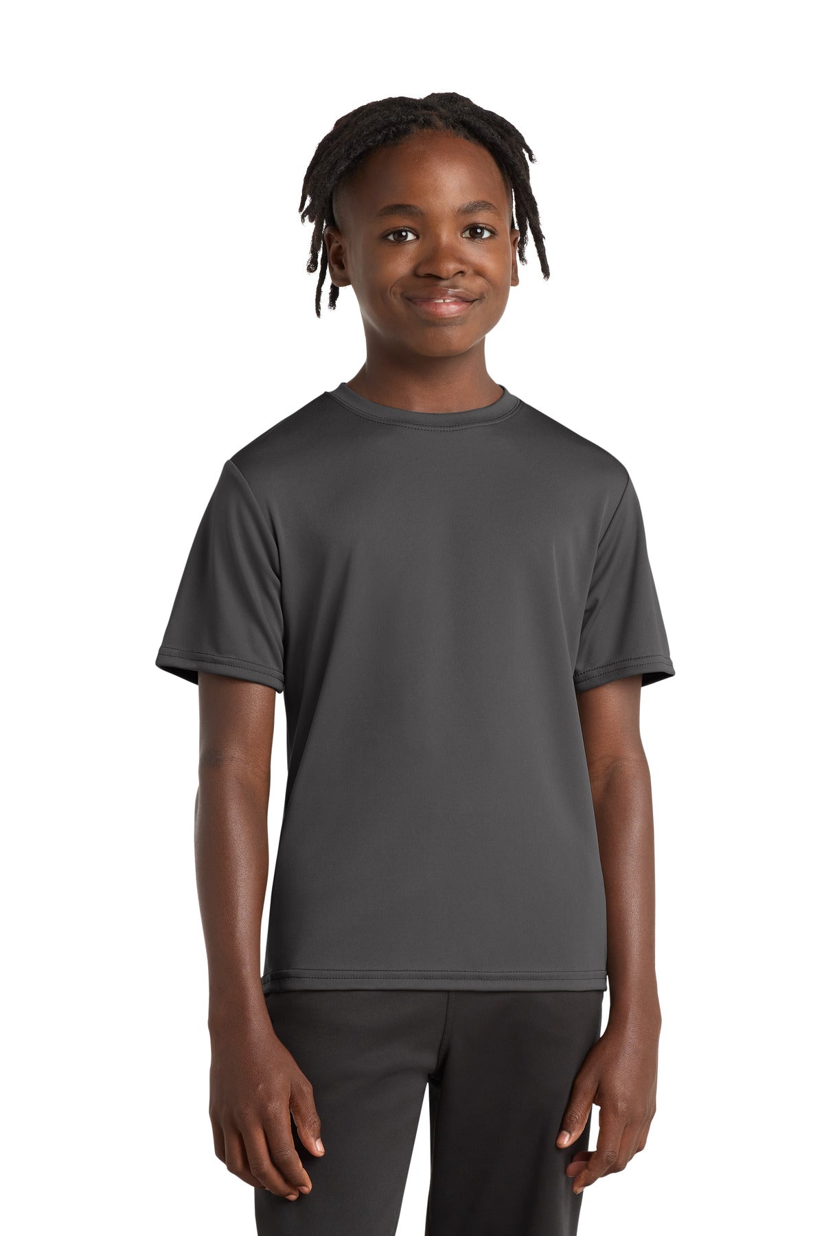 Charcoal Port & Company Youth Performance Tee. PC380Y
