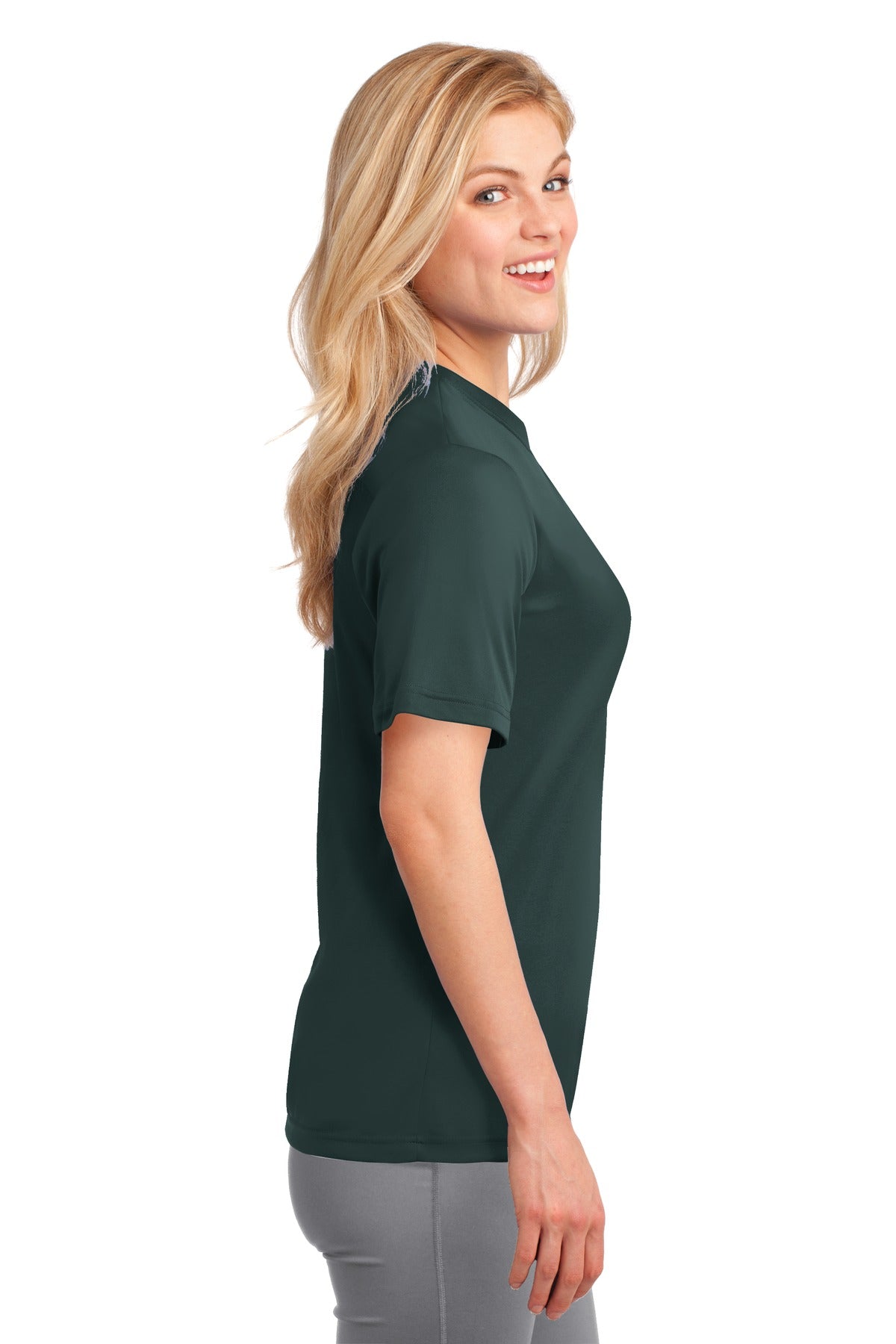 Dark Green Port & Company Women's Performance Tee. LPC380