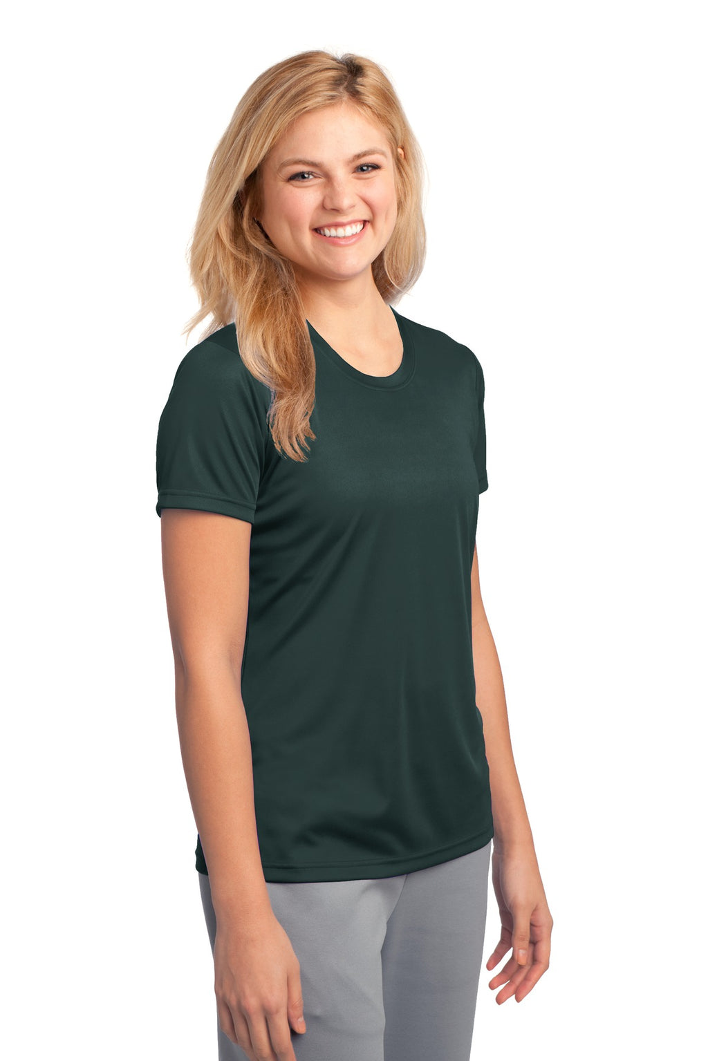 Dark Green Port & Company Women's Performance Tee. LPC380