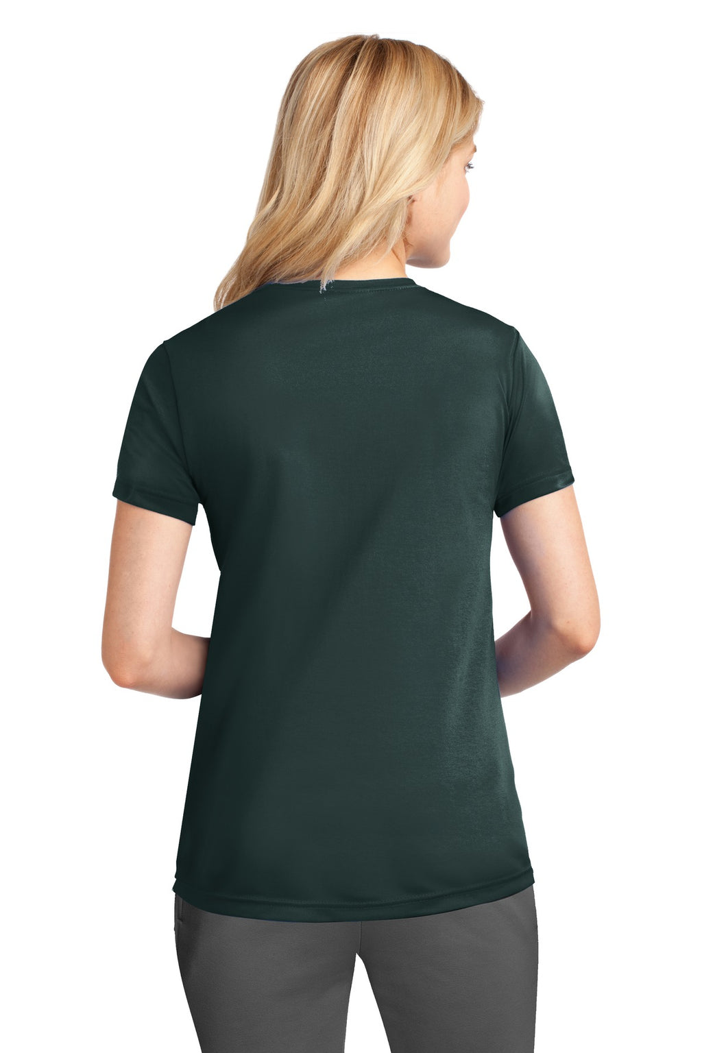 Dark Green Port & Company Women's Performance Tee. LPC380