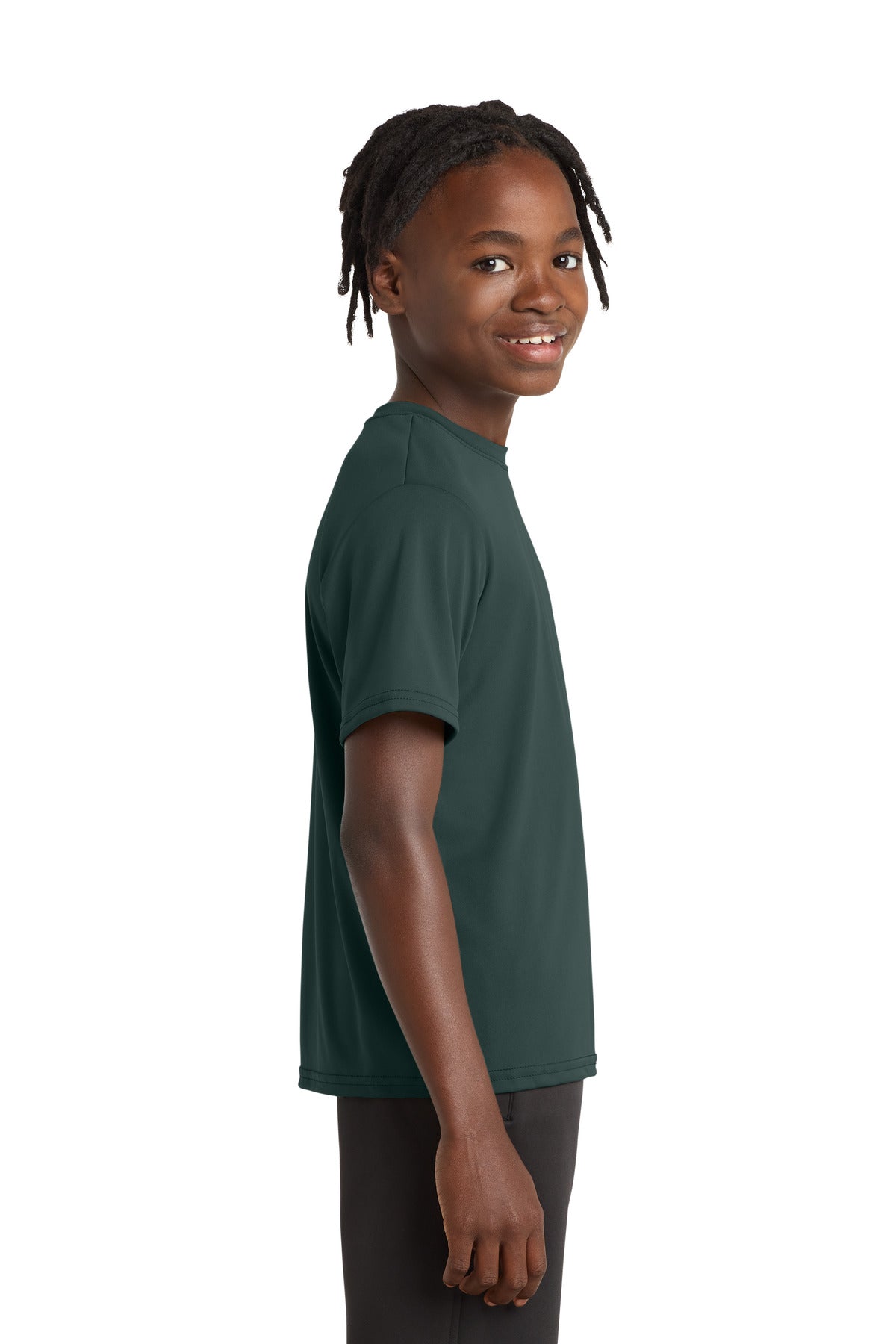 Dark Green Port & Company Youth Performance Tee. PC380Y