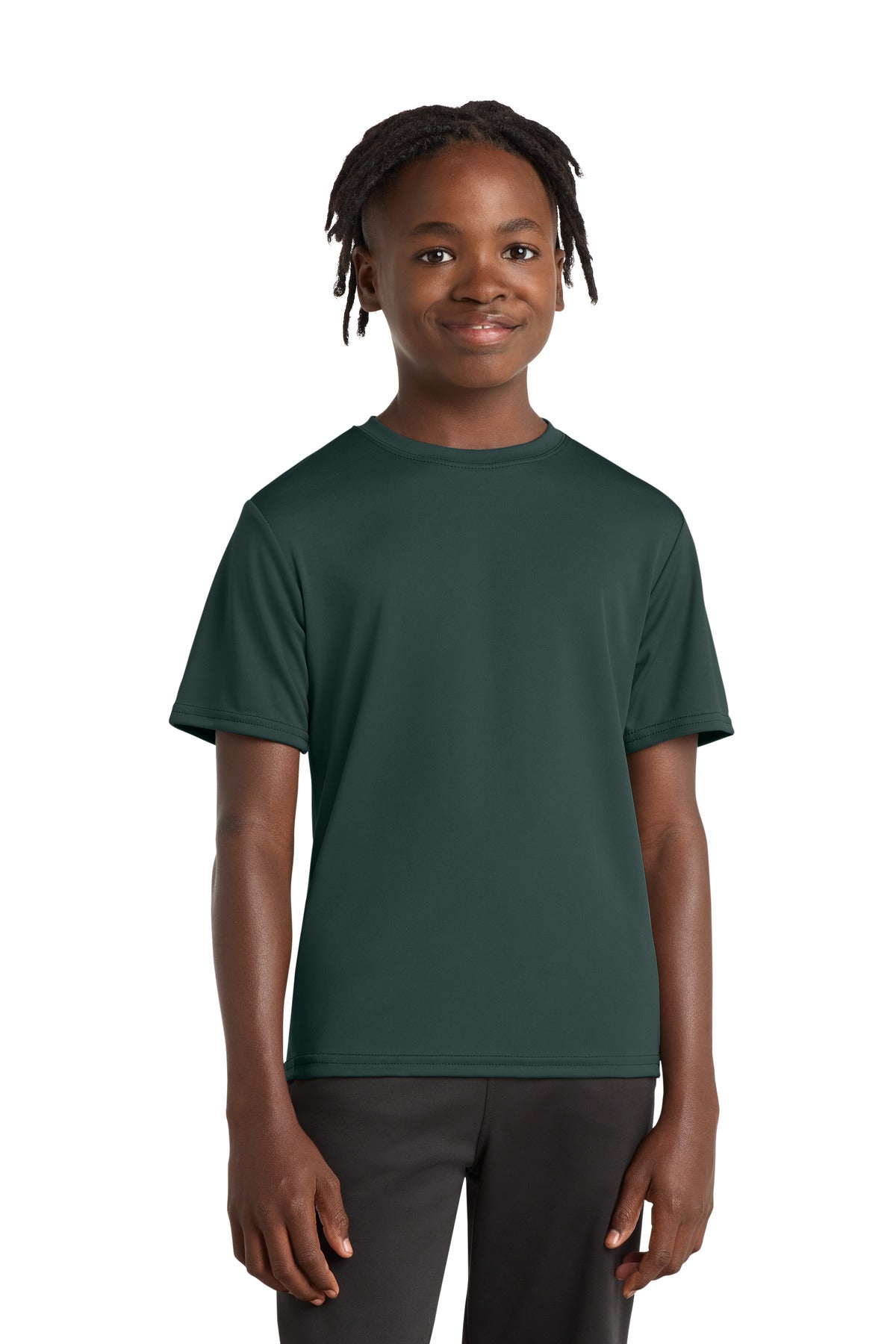 Dark Green Port & Company Youth Performance Tee. PC380Y