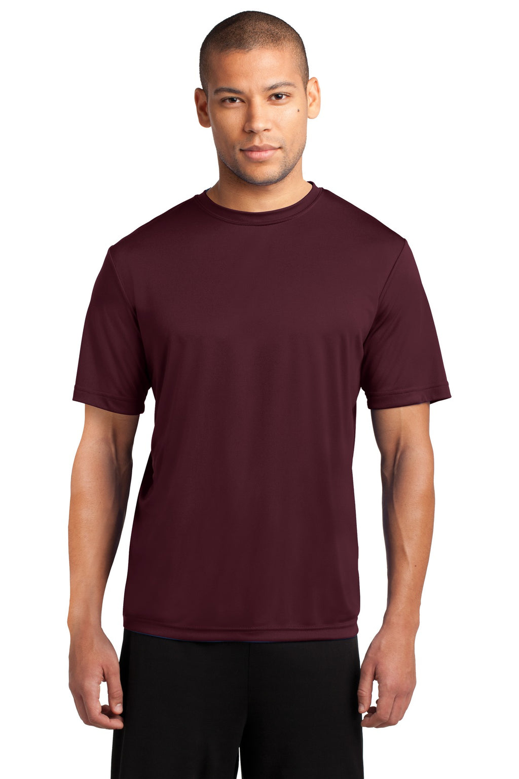 Front View of Ath Maroon Port & Company Performance Tee. PC380