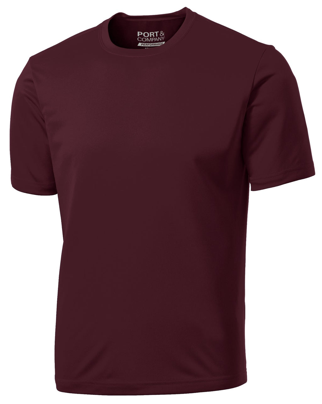 Front View of Ath Maroon Port & Company Performance Tee. PC380