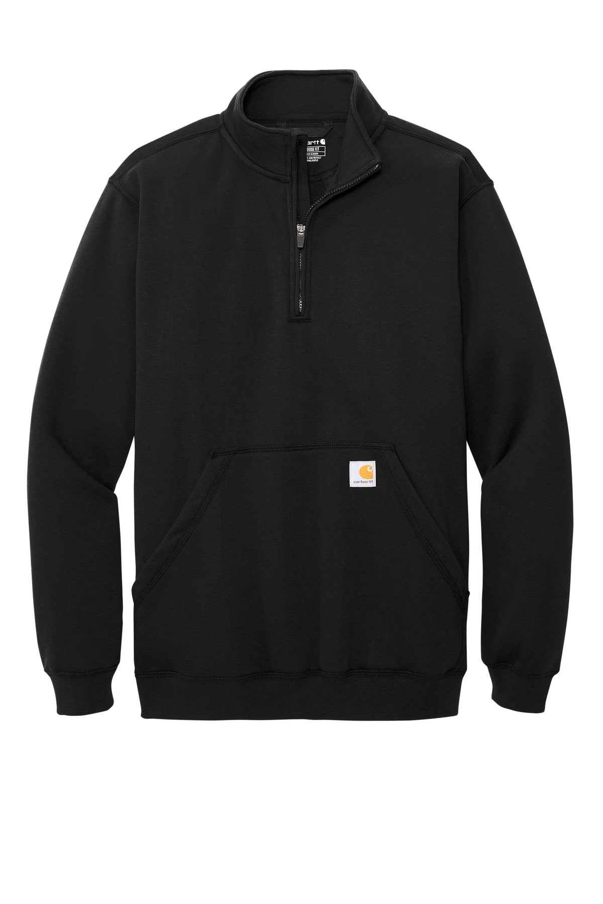 Front View of Black Carhartt Midweight 1/4-Zip Mock Neck Sweatshirt CT105294