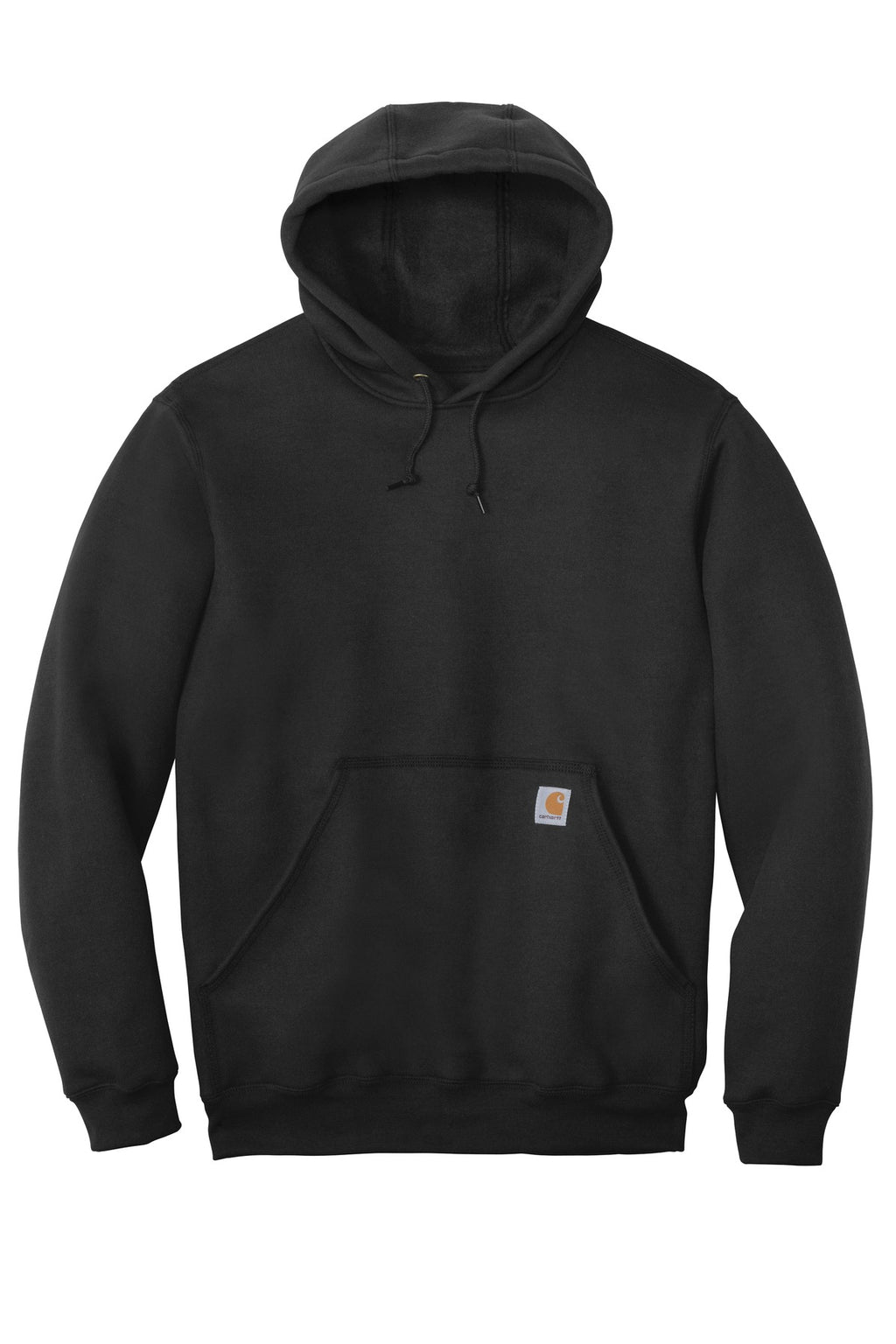 Front View of Black Carhartt Midweight Hooded Sweatshirt. CTK121