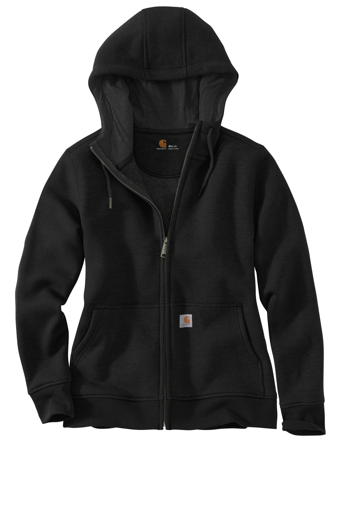 Front View of Black Carhartt Women's Clarksburg Full-Zip Hoodie CT102788