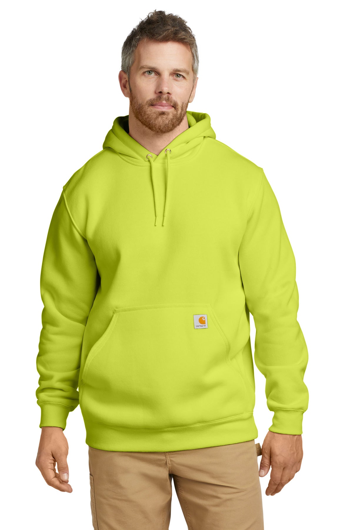 Front View of BriteLime Carhartt Midweight Hooded Sweatshirt. CTK121