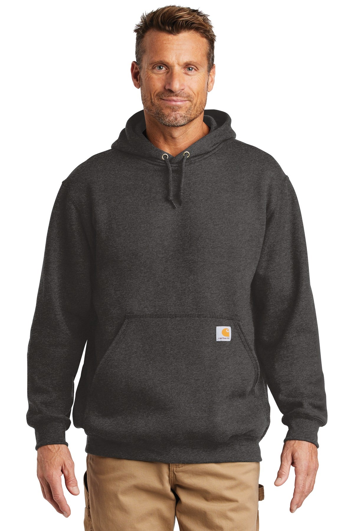 Front View of Carbon Heather Carhartt Midweight Hooded Sweatshirt. CTK121
