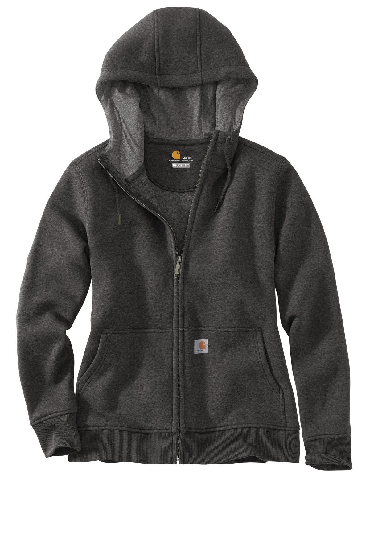 Front View of Carbon Heather Carhartt Women's Clarksburg Full-Zip Hoodie CT102788