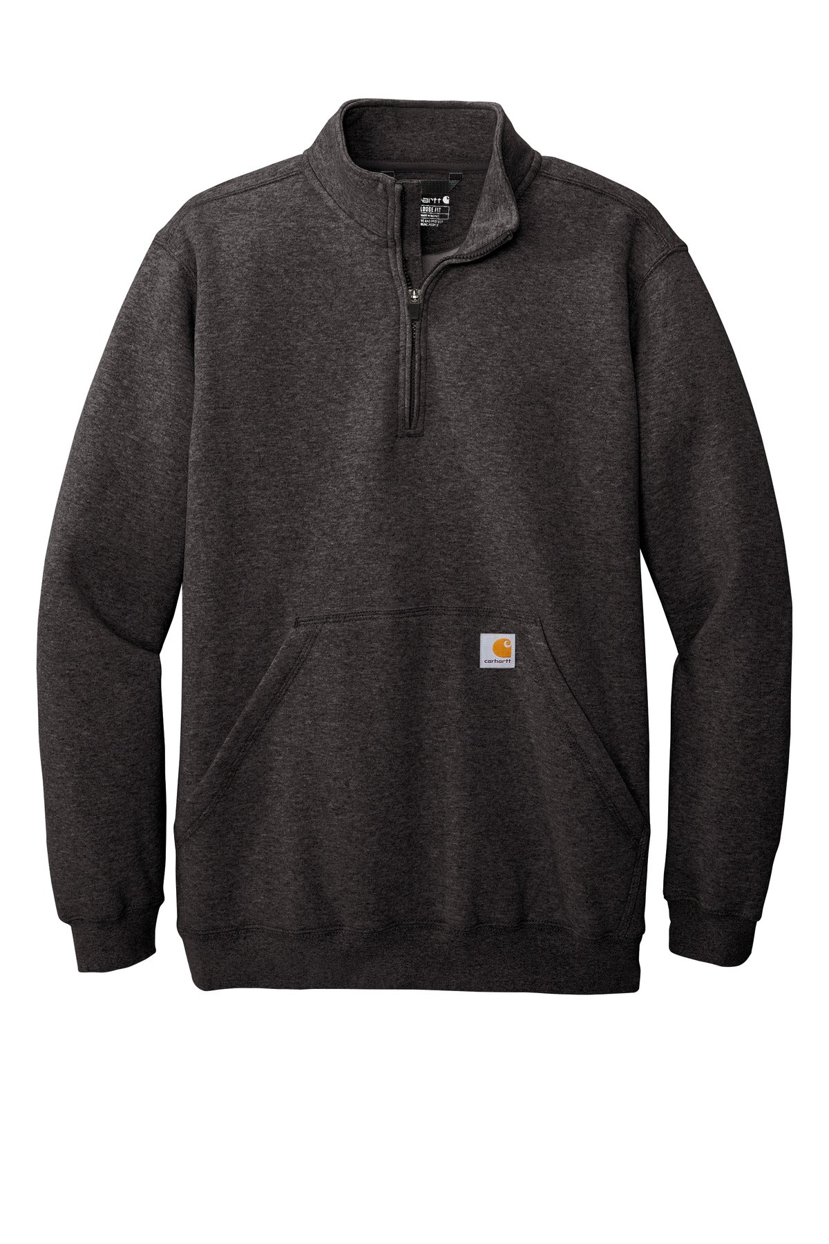 Front View of CarbonHthr Carhartt Midweight 1/4-Zip Mock Neck Sweatshirt CT105294