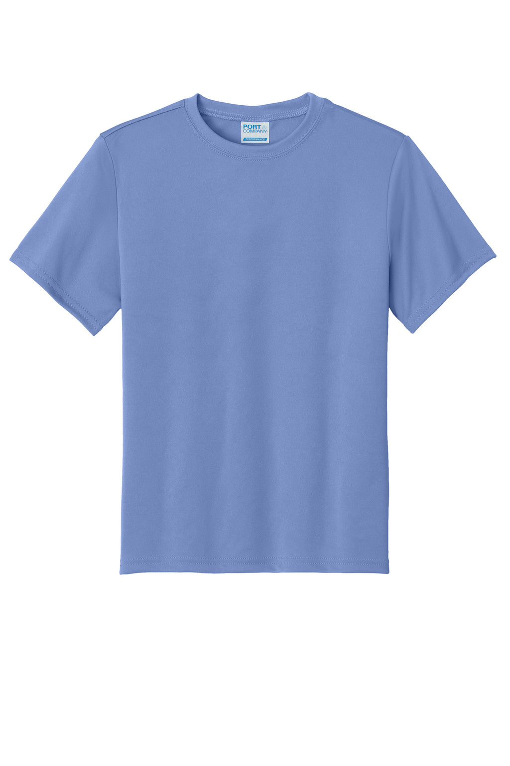 Front View of Carolina Blue Port & Company Youth Performance Tee. PC380Y