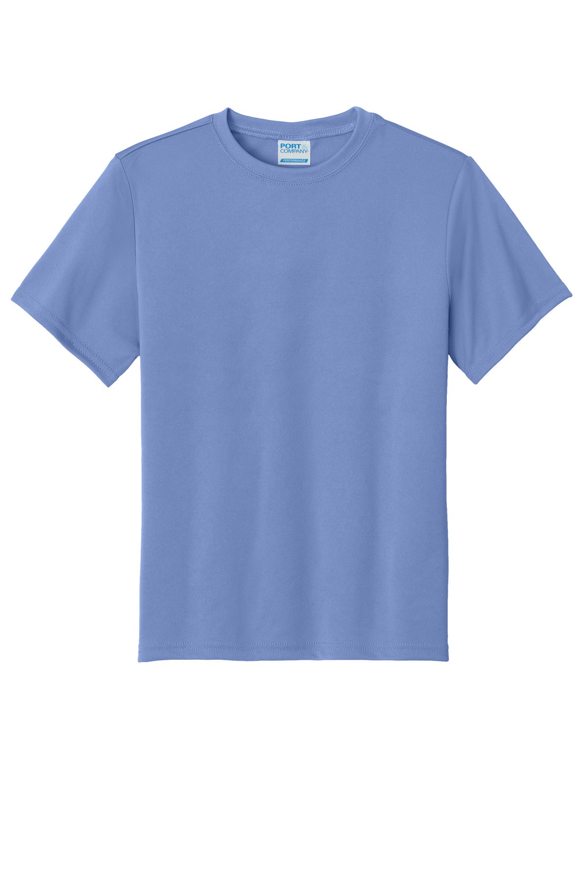 Front View of Carolina Blue Port & Company Youth Performance Tee. PC380Y