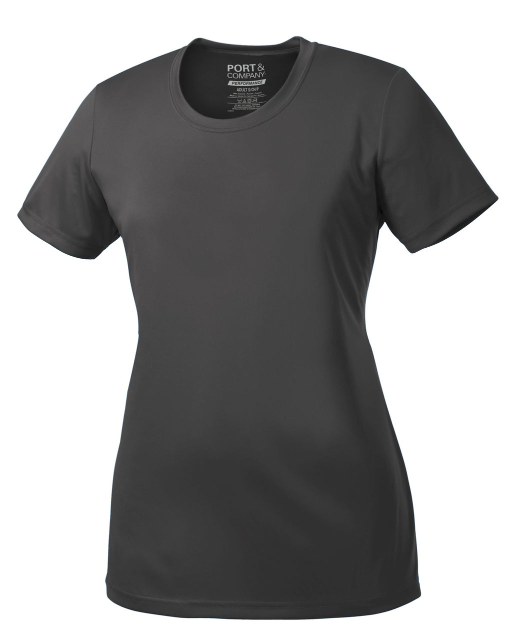 Front View of Charcoal Port & Company Women's Performance Tee. LPC380