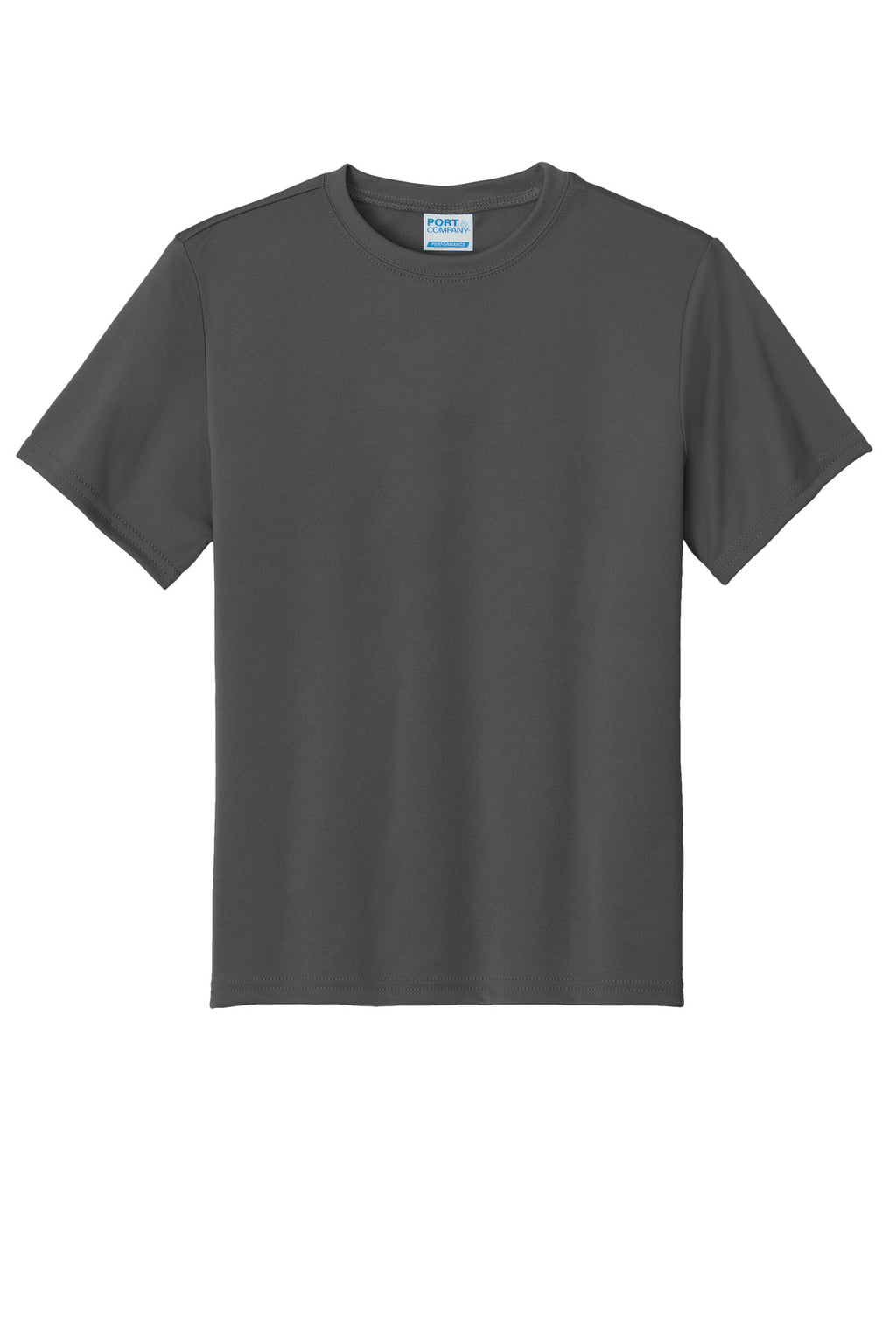 Front View of Charcoal Port & Company Youth Performance Tee. PC380Y