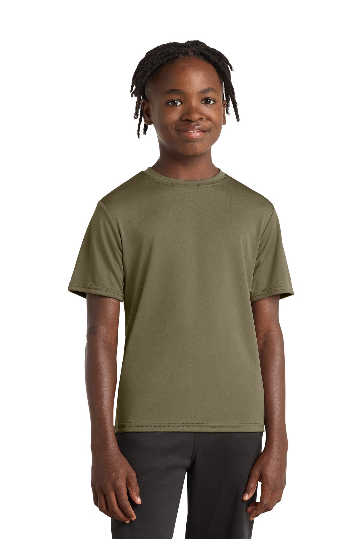Front View of CoyoteBrn Port & Company Youth Performance Tee. PC380Y