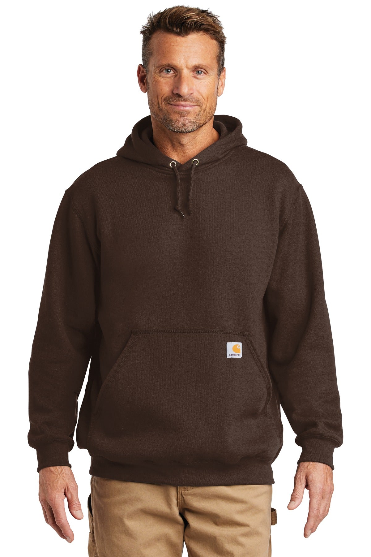 Front View of Dark Brown Carhartt Midweight Hooded Sweatshirt. CTK121