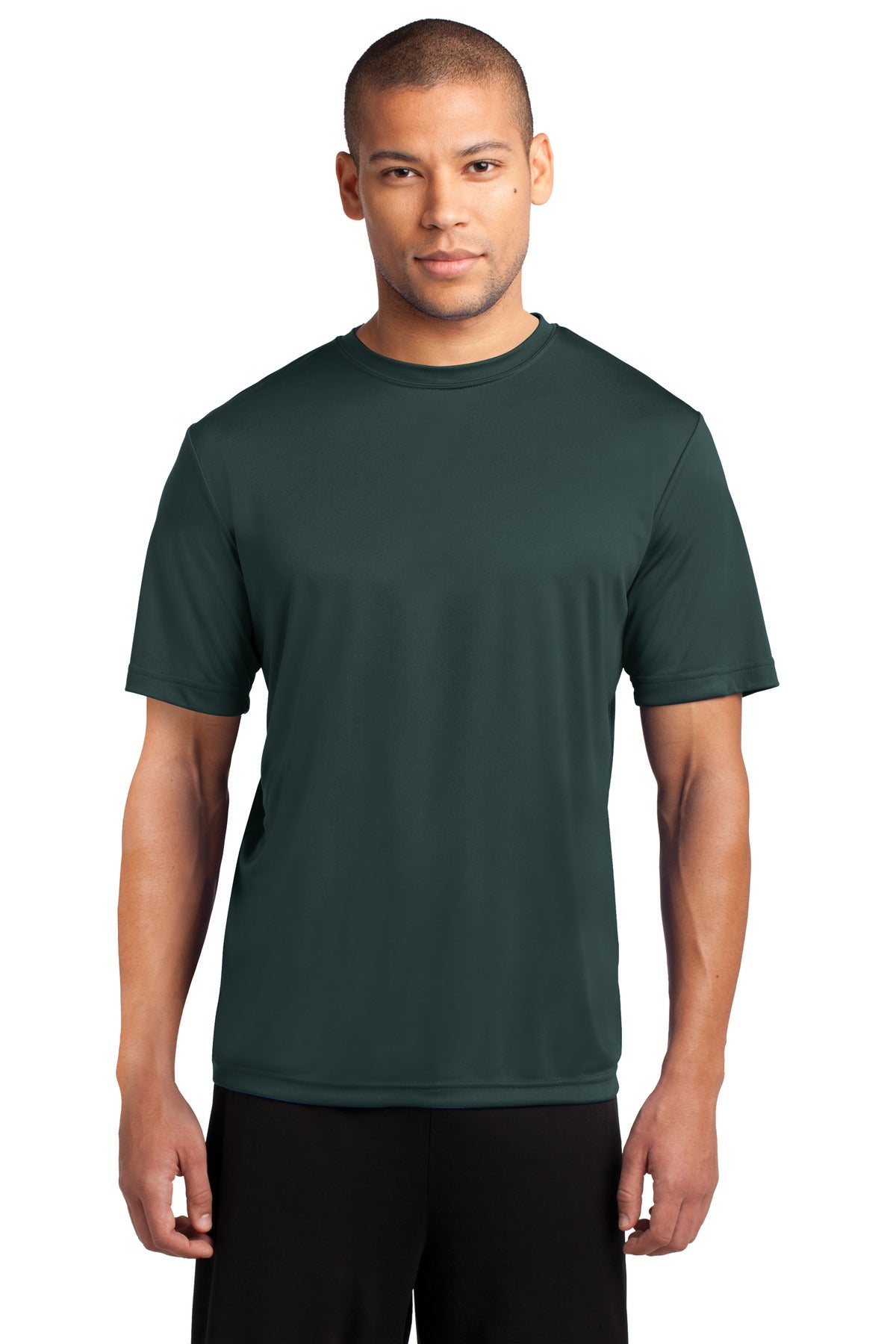 Front View of Dark Green Port & Company Performance Tee. PC380