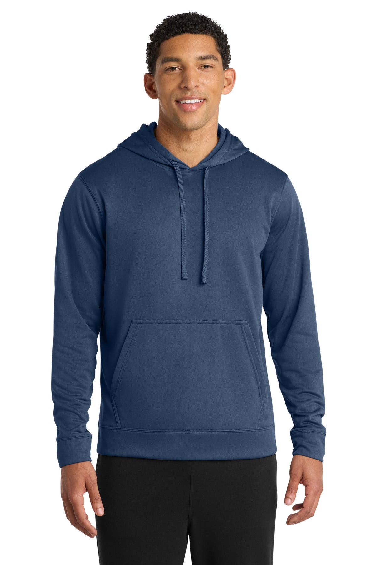Front View of Deep Navy Port & Company Performance Fleece Pullover Hooded Sweatshirt. PC590H