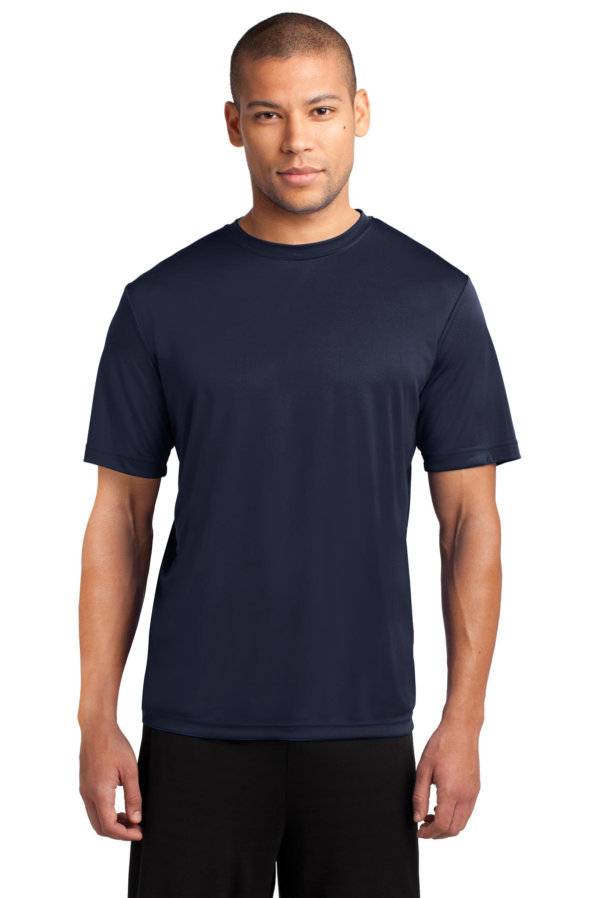 Front View of Deep Navy Port & Company Performance Tee. PC380