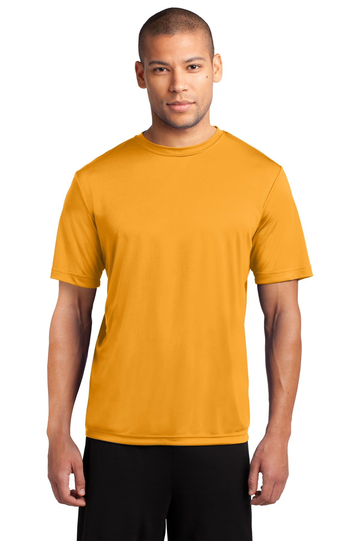 Front View of Gold Port & Company Performance Tee. PC380