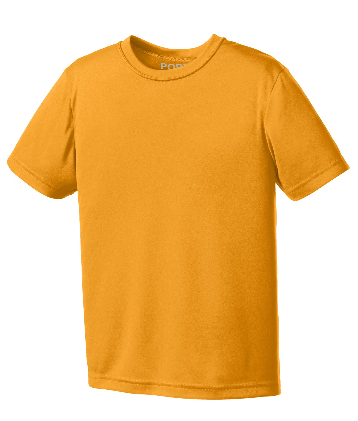 Front View of Gold Port & Company Youth Performance Tee. PC380Y