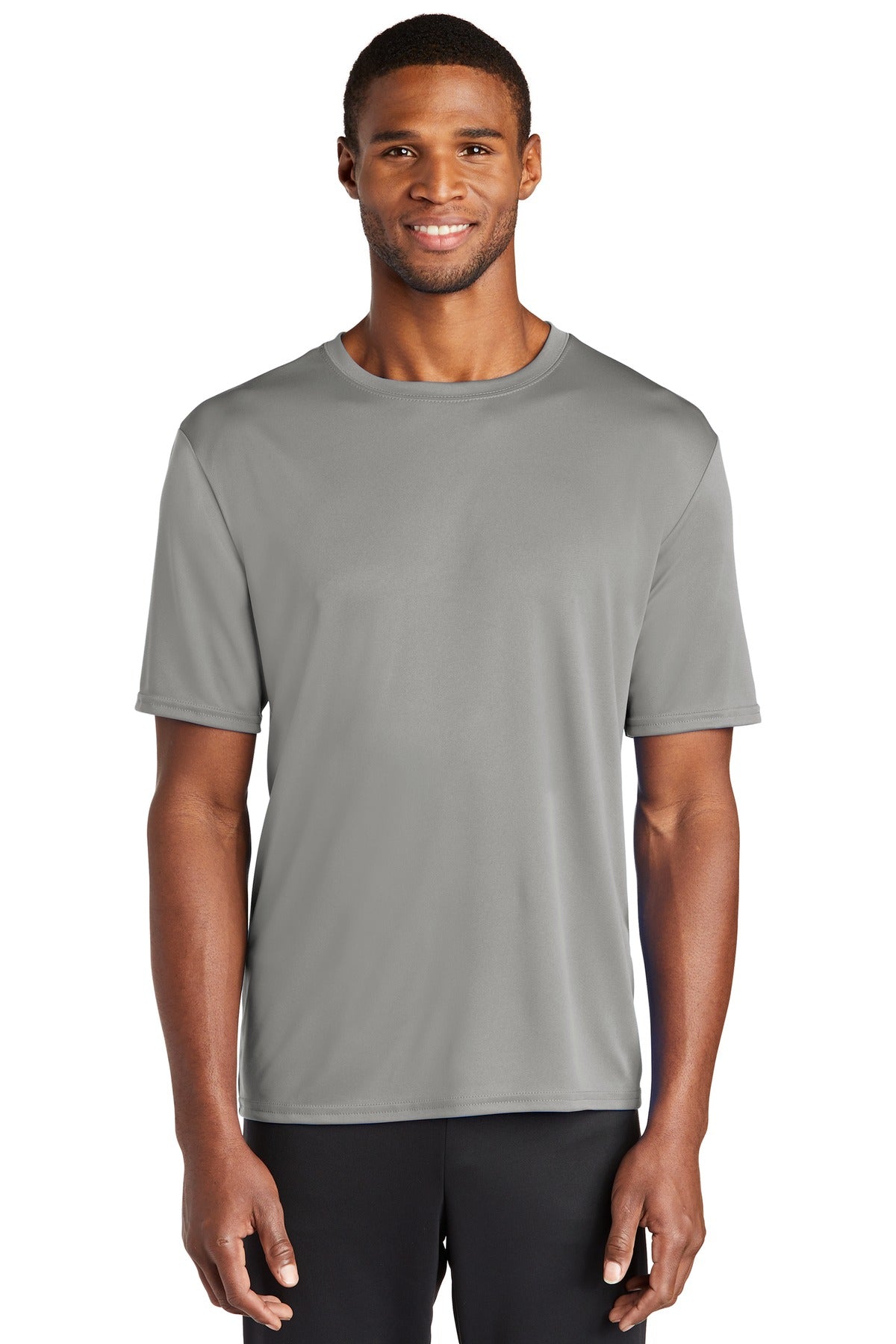 Front View of Grey Concrete Port & Company Performance Tee. PC380