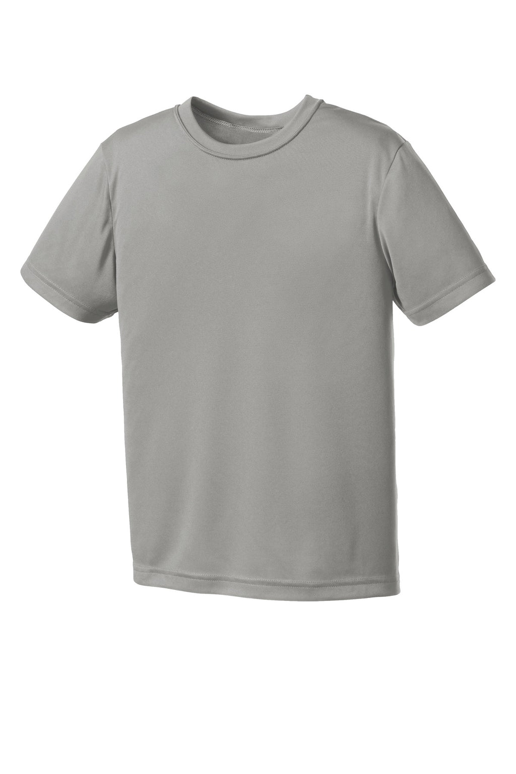 Front View of Grey Concrete Port & Company Youth Performance Tee. PC380Y