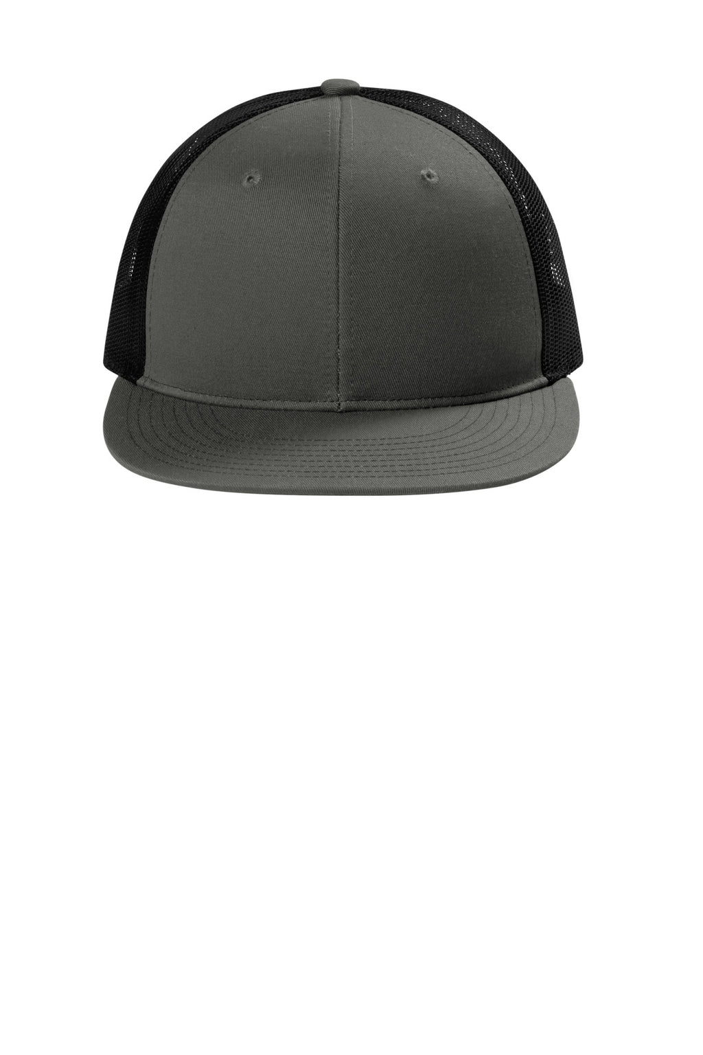Front View of GyStl/Blk Port Authority Snapback Flat Bill Trucker Cap C407