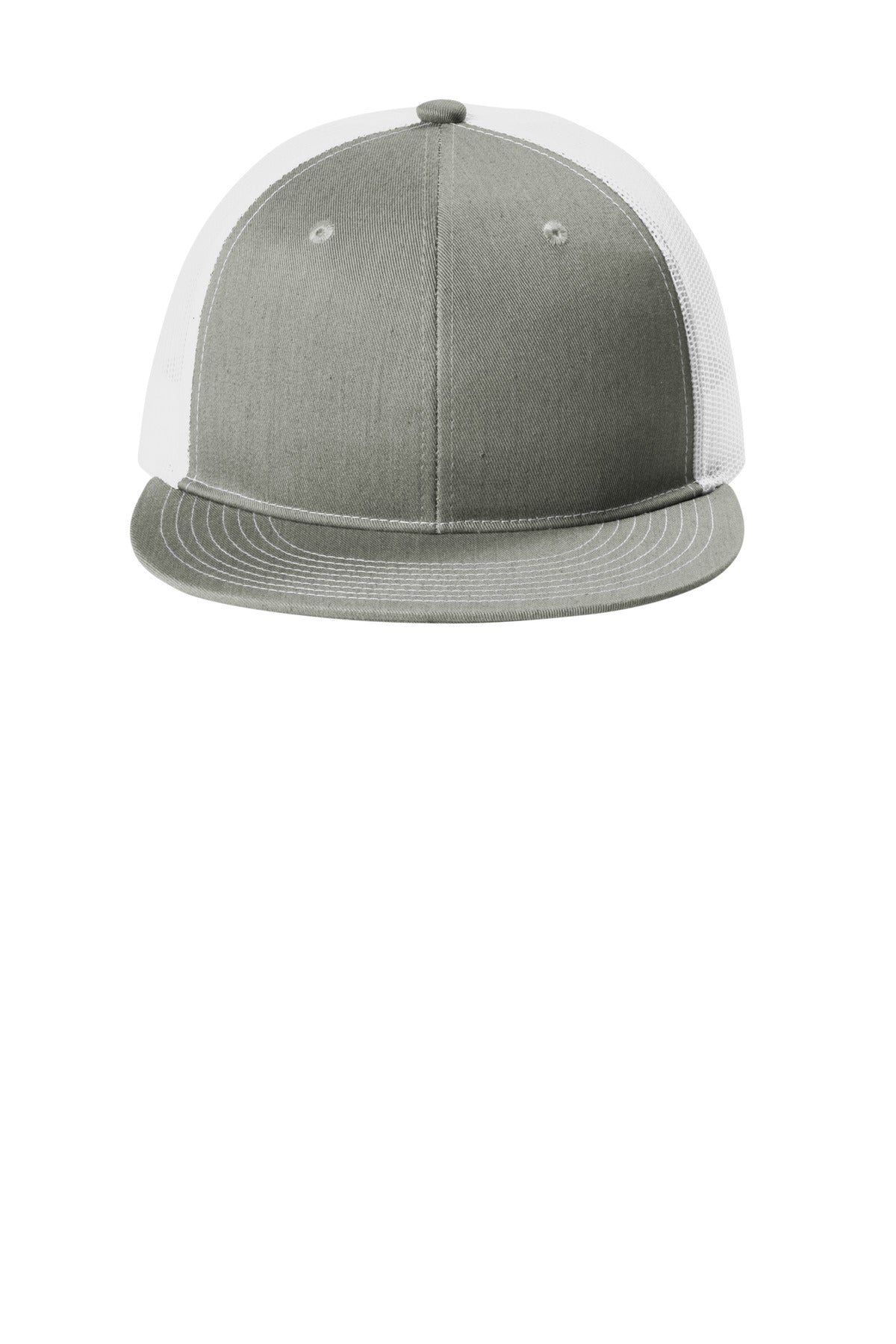 Front View of HtGy/White Port Authority Snapback Flat Bill Trucker Cap C407