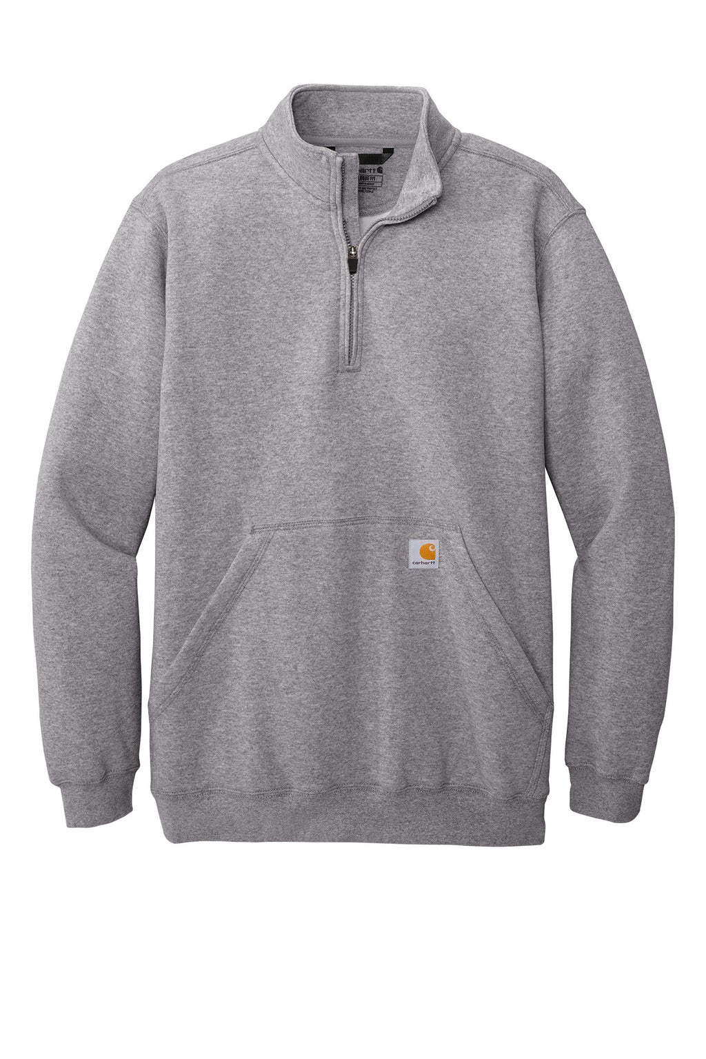 Front View of HthrGrey Carhartt Midweight 1/4-Zip Mock Neck Sweatshirt CT105294