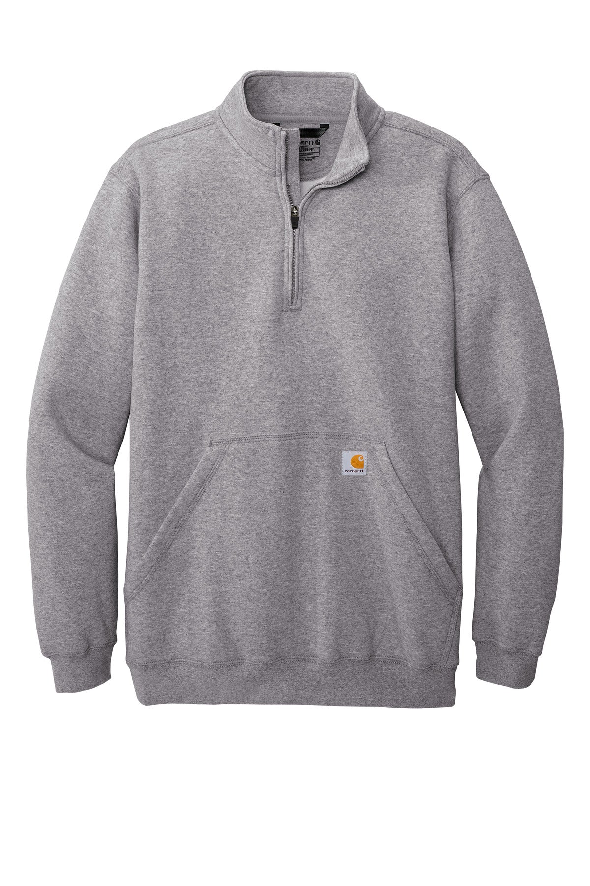 Front View of HthrGrey Carhartt Midweight 1/4-Zip Mock Neck Sweatshirt CT105294