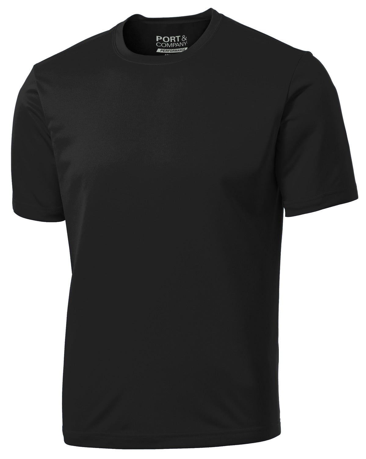 Front View of Jet Black Port & Company Performance Tee. PC380
