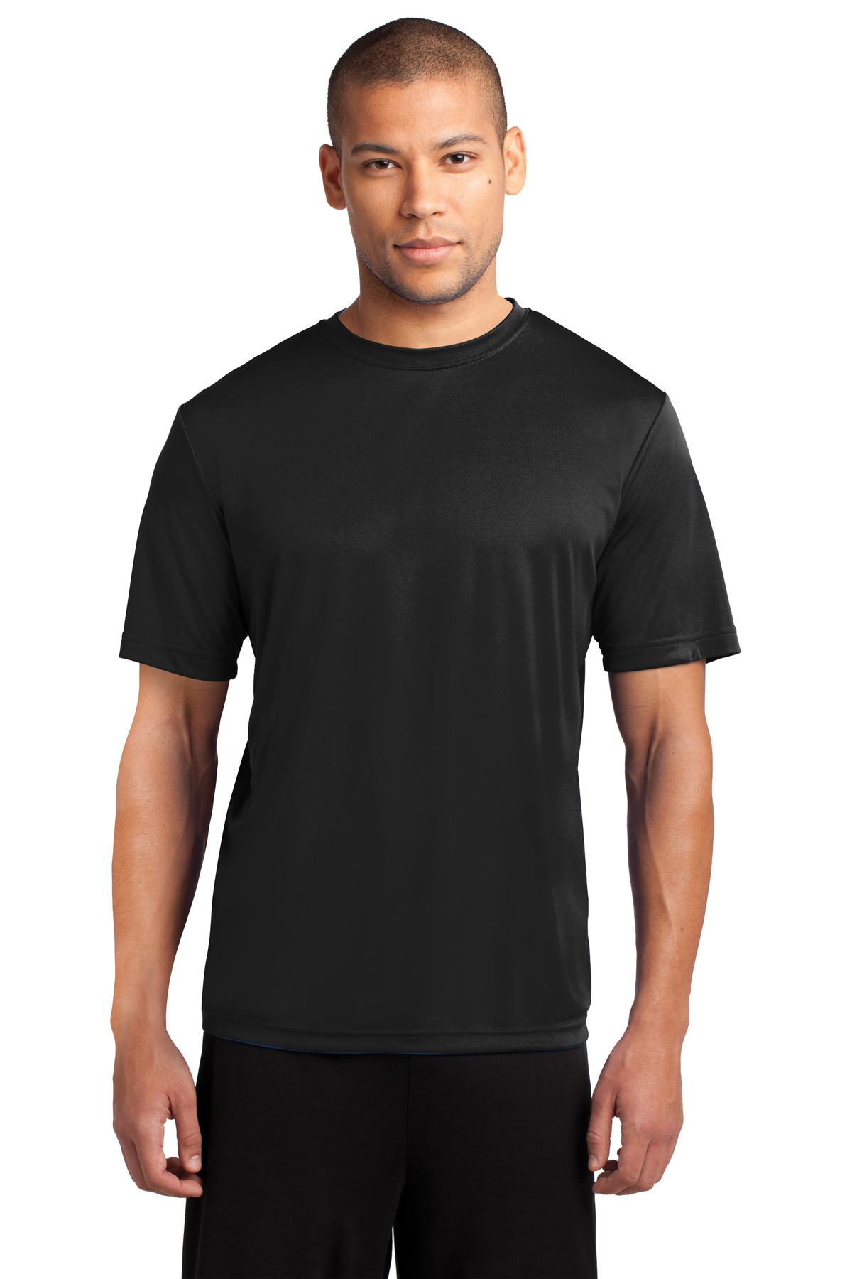 Front View of Jet Black Port & Company Performance Tee. PC380