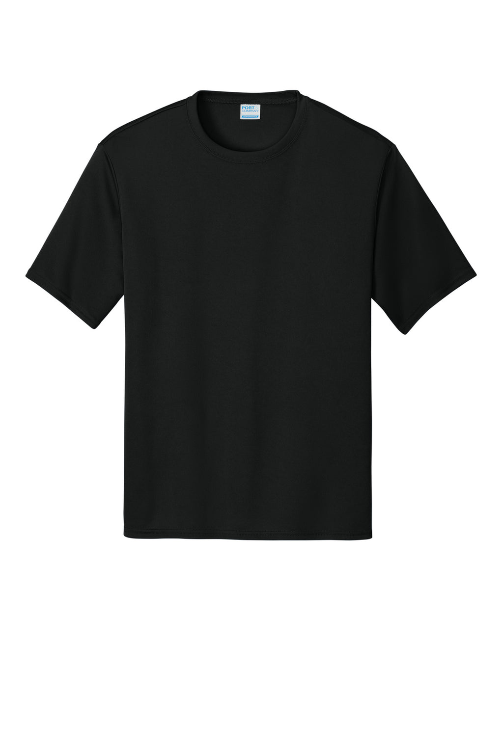 Front View of Jet Black Port & Company Performance Tee. PC380