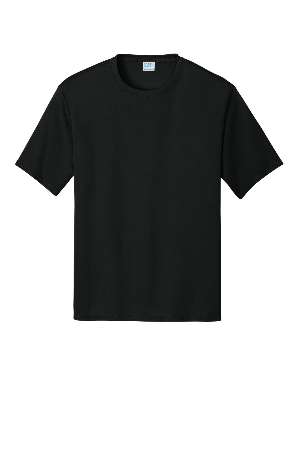 Front View of Jet Black Port & Company Performance Tee. PC380
