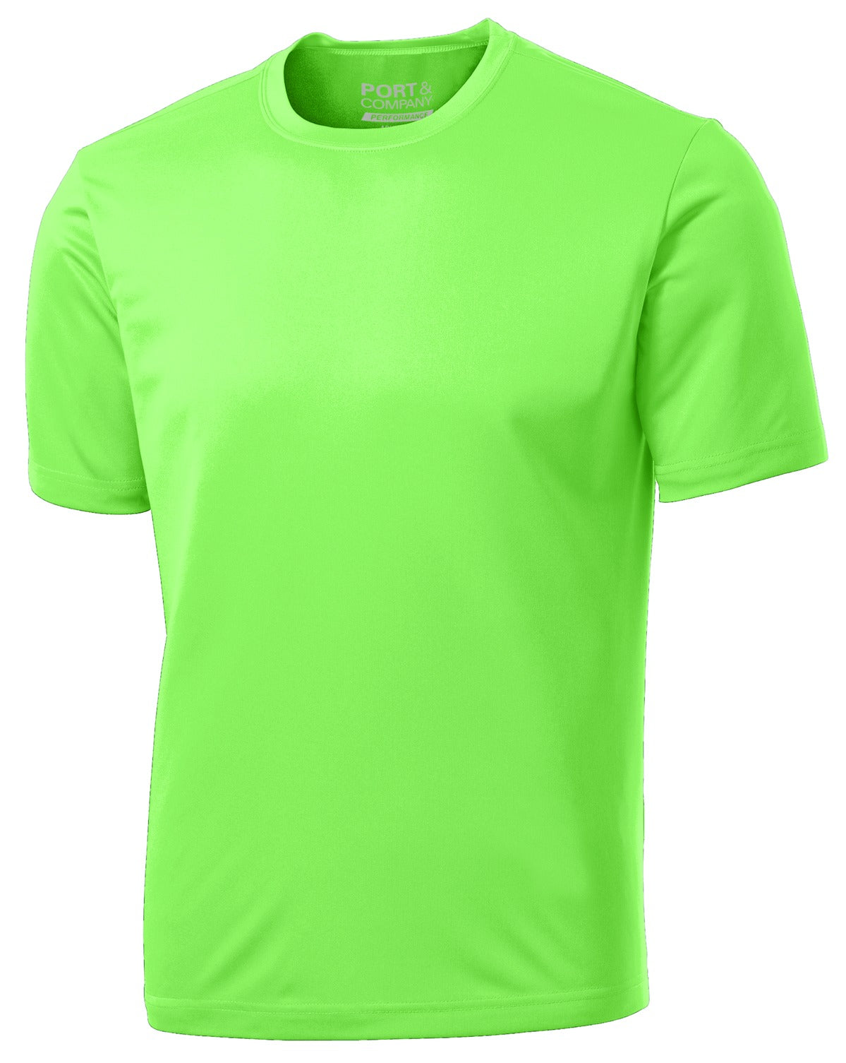 Front View of Neon Green Port & Company Performance Tee. PC380