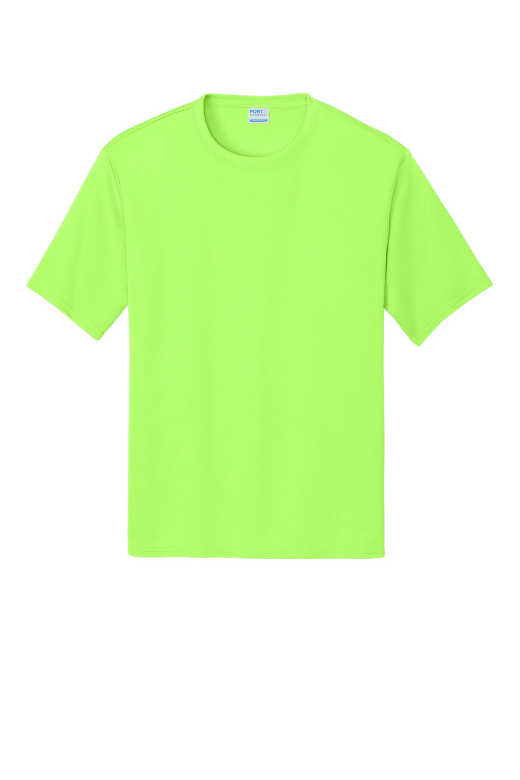 Front View of Neon Green Port & Company Performance Tee. PC380