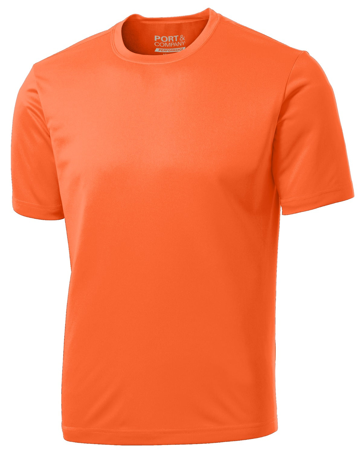 Front View of Neon Orange Port & Company Performance Tee. PC380