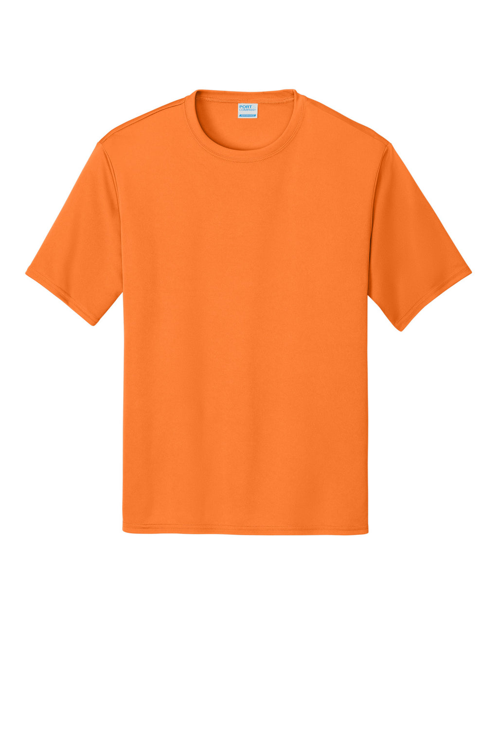 Front View of Neon Orange Port & Company Performance Tee. PC380