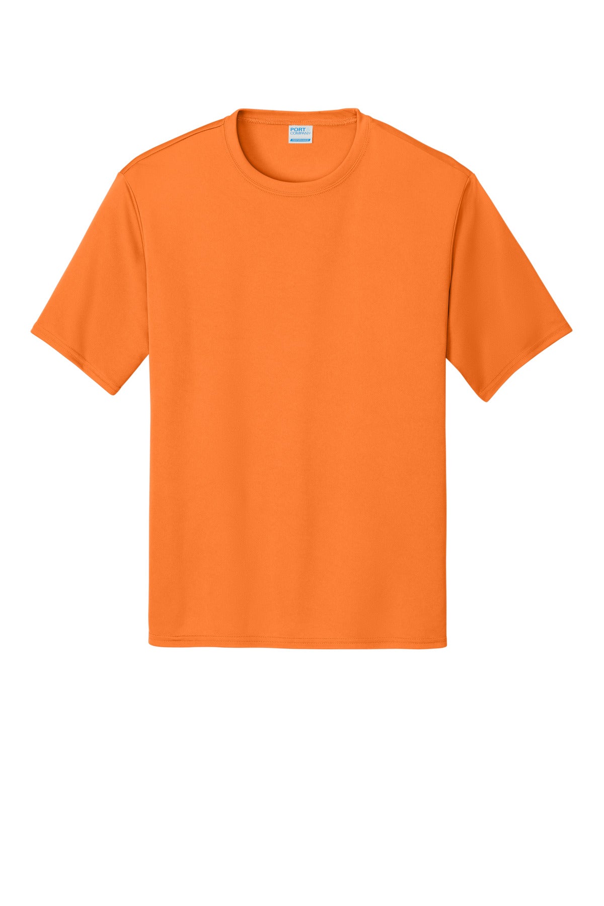 Front View of Neon Orange Port & Company Performance Tee. PC380