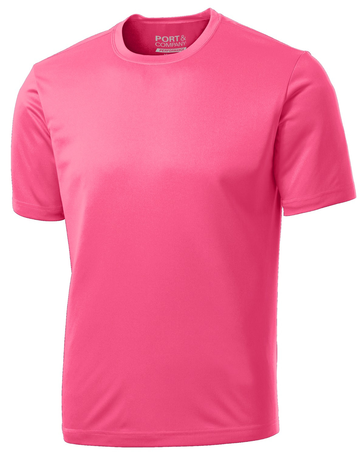 Front View of Neon Pink Port & Company Performance Tee. PC380
