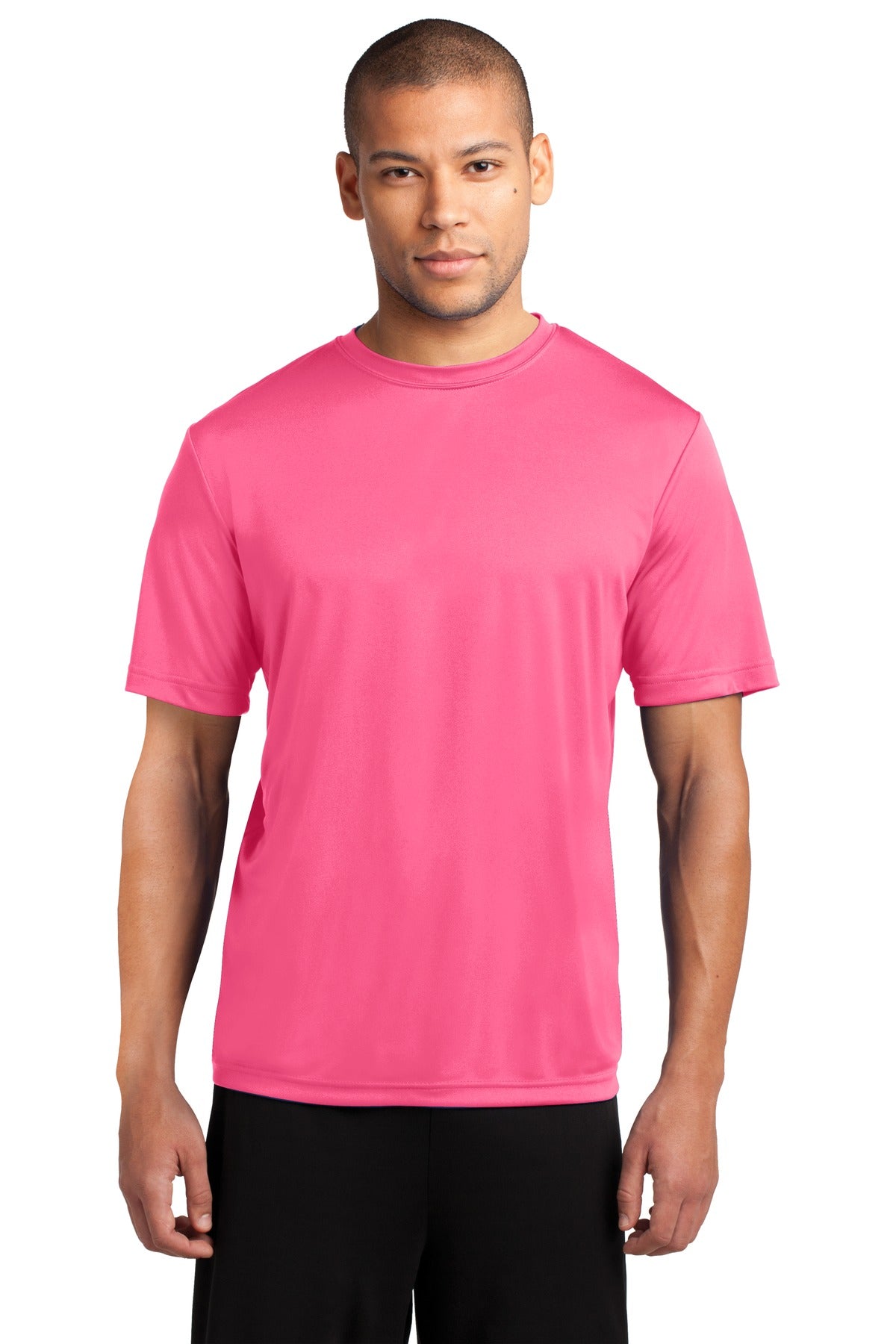 Front View of Neon Pink Port & Company Performance Tee. PC380