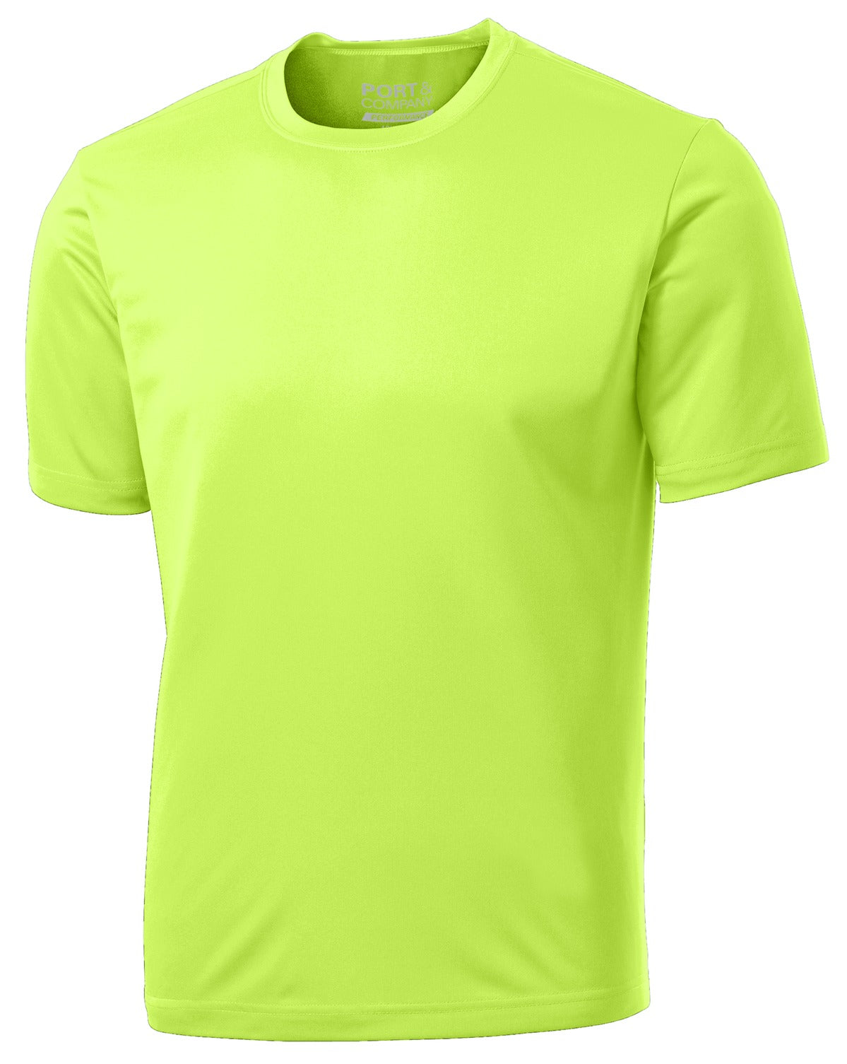 Front View of Neon Yellow Port & Company Performance Tee. PC380